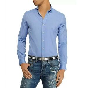 Polo Ralph Lauren Men's Slim Fit Performance Dress Shirt Denim Blue Size XL